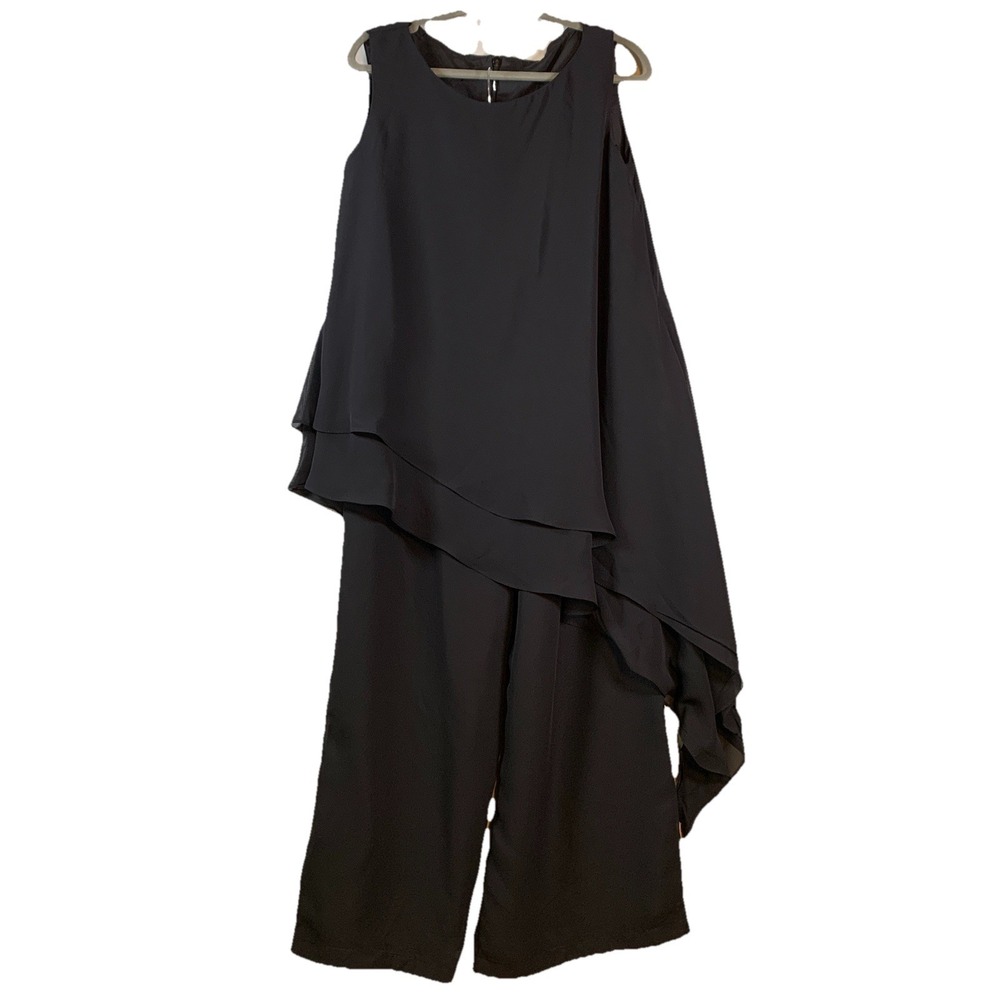 Formal Dress 3 Pc Size 12 Black Chiffon Asymmetrical Sleeveless Top Pantsuit NWT